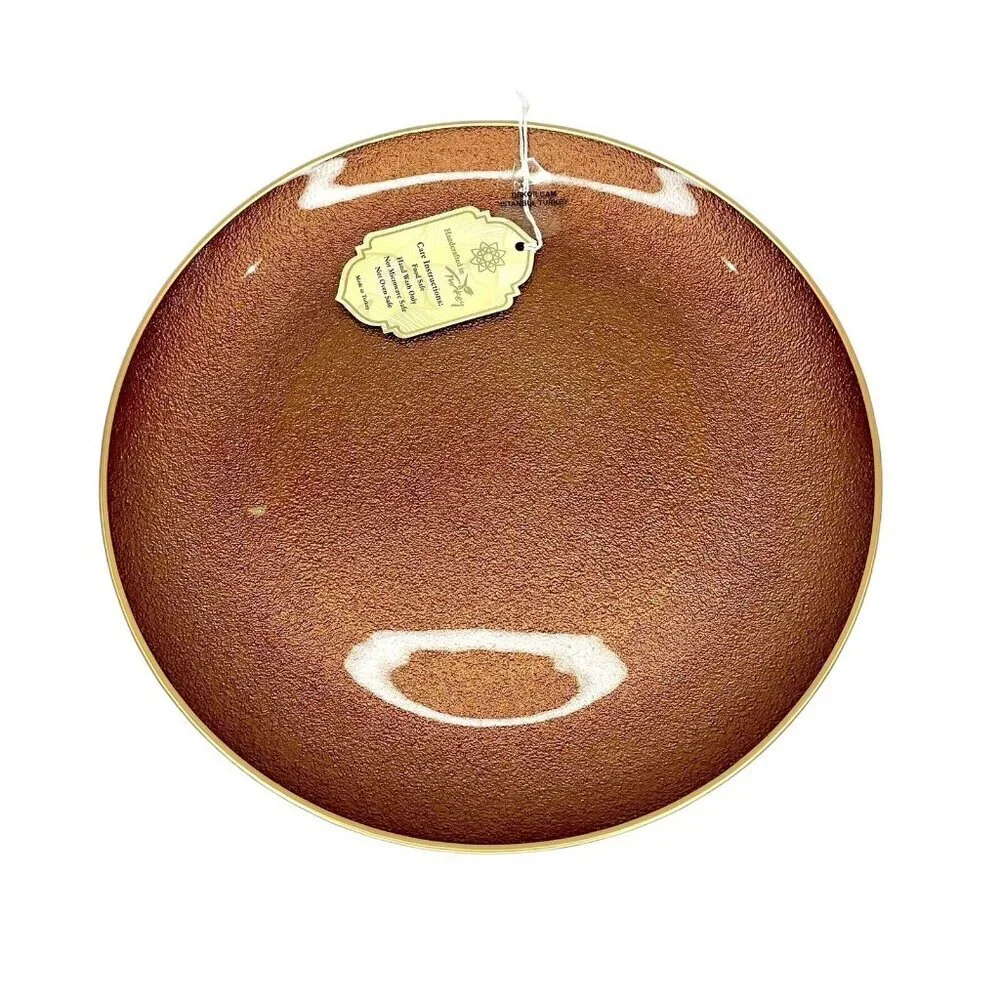 Turkish Glass 6 Charger Plates Set Brown Bronze Textured Gold Rim 13